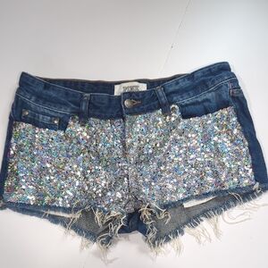 VS Pink Shorts Womens 4 Sequin Front Denim Shorts Lowrise Cut offs y2k